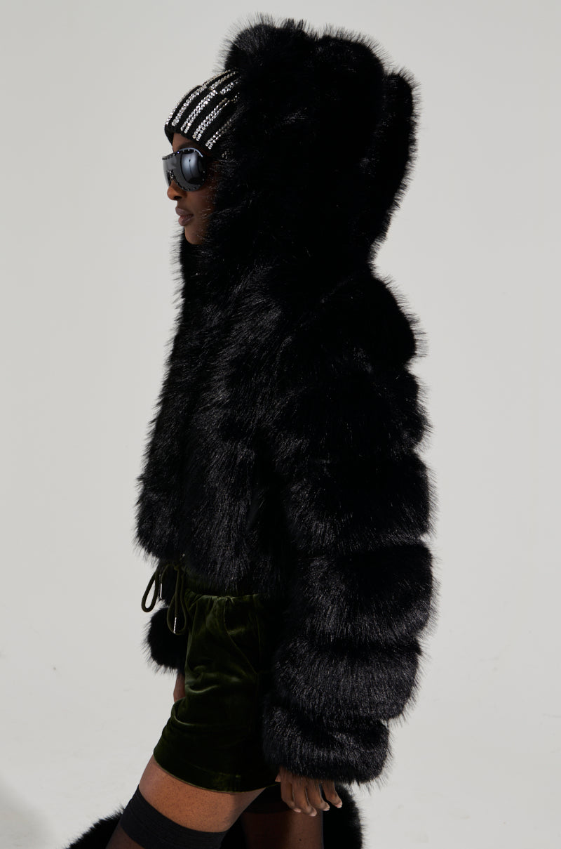 JOLENE FAUX FUR COAT IN BLACK