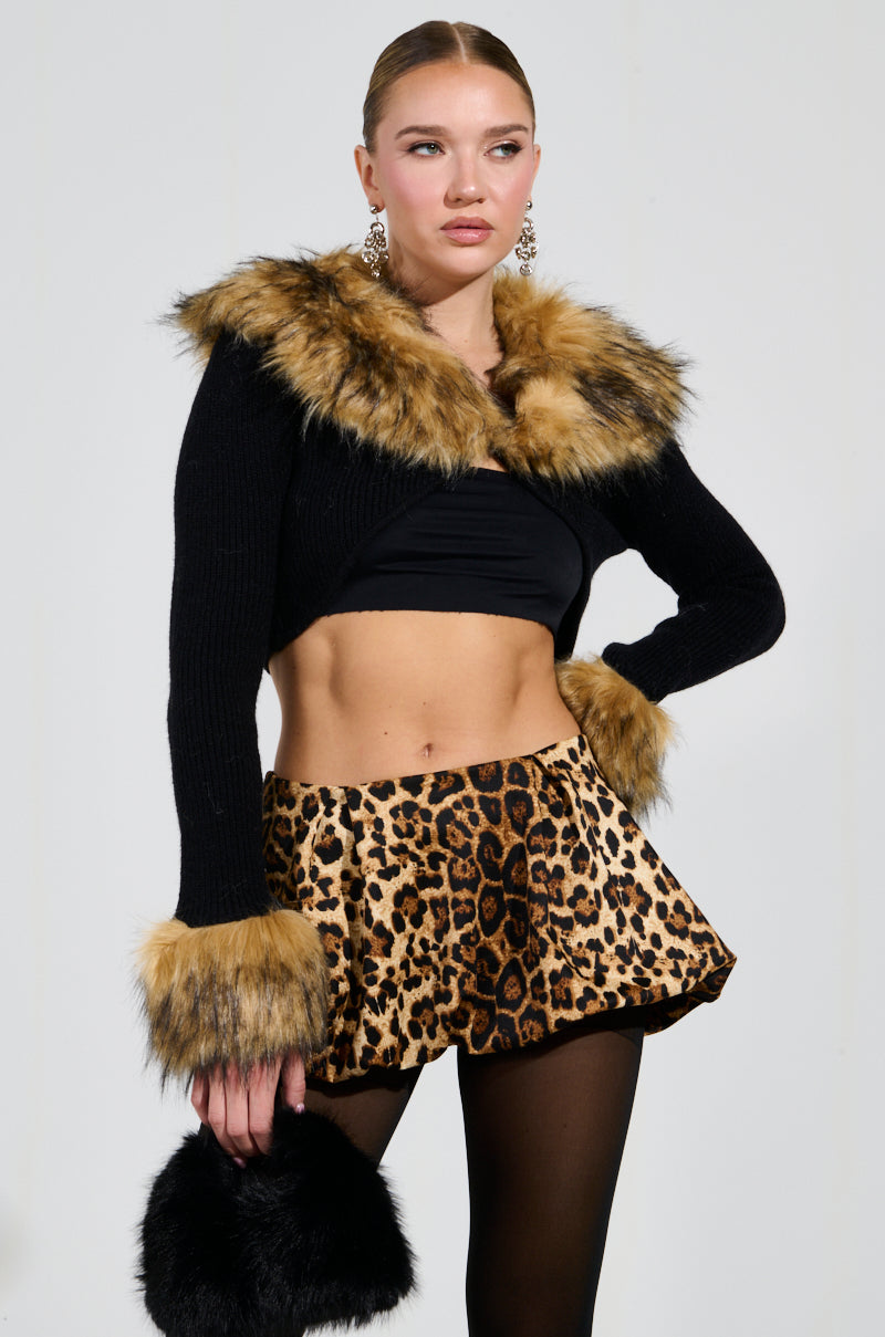 MATERIAL GIRL CROPPED SWEATER WITH FUR COLLAR