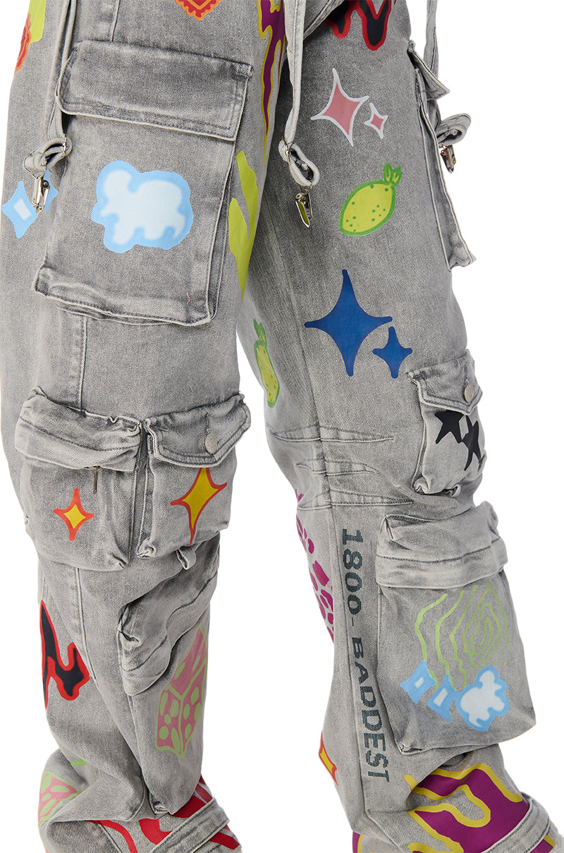 GRAFFITI DETAIL RELAXED LEG CARGO JEANS