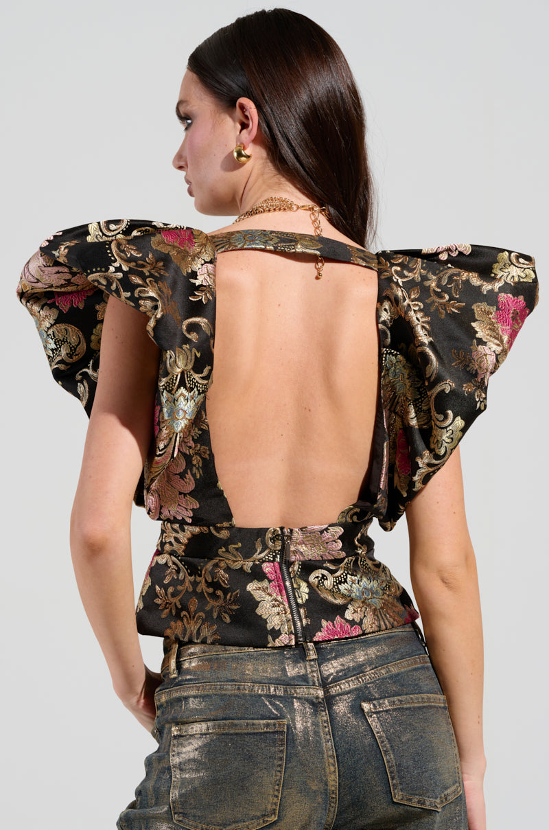 GET MY CLOSE UP FLORAL BROCADE BLOUSE