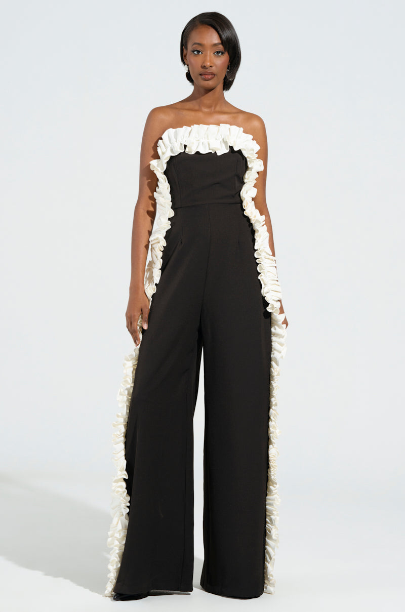 MONICA RUFFLED JUMPSUIT IN BLACK