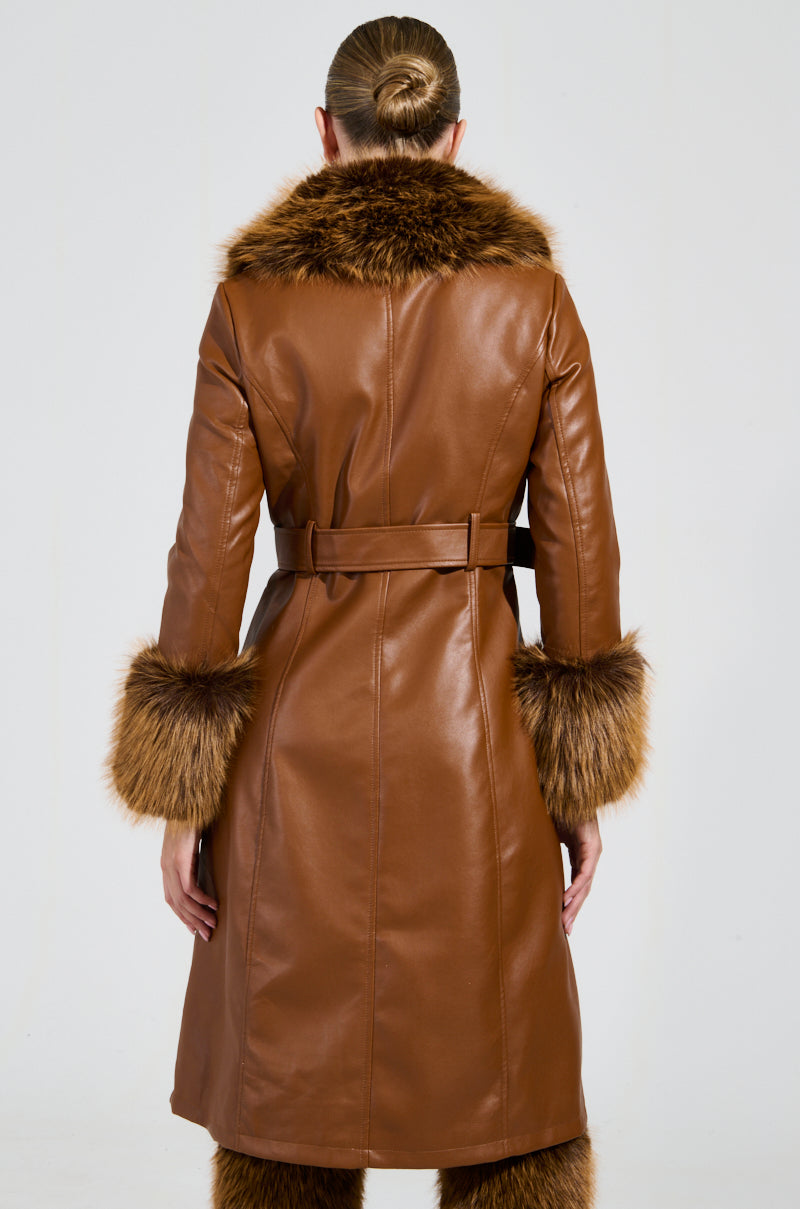 KAYA FUR LINED TRENCH IN TAN