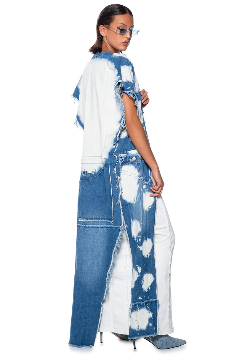 BLEACHED DENIM LONG VEST