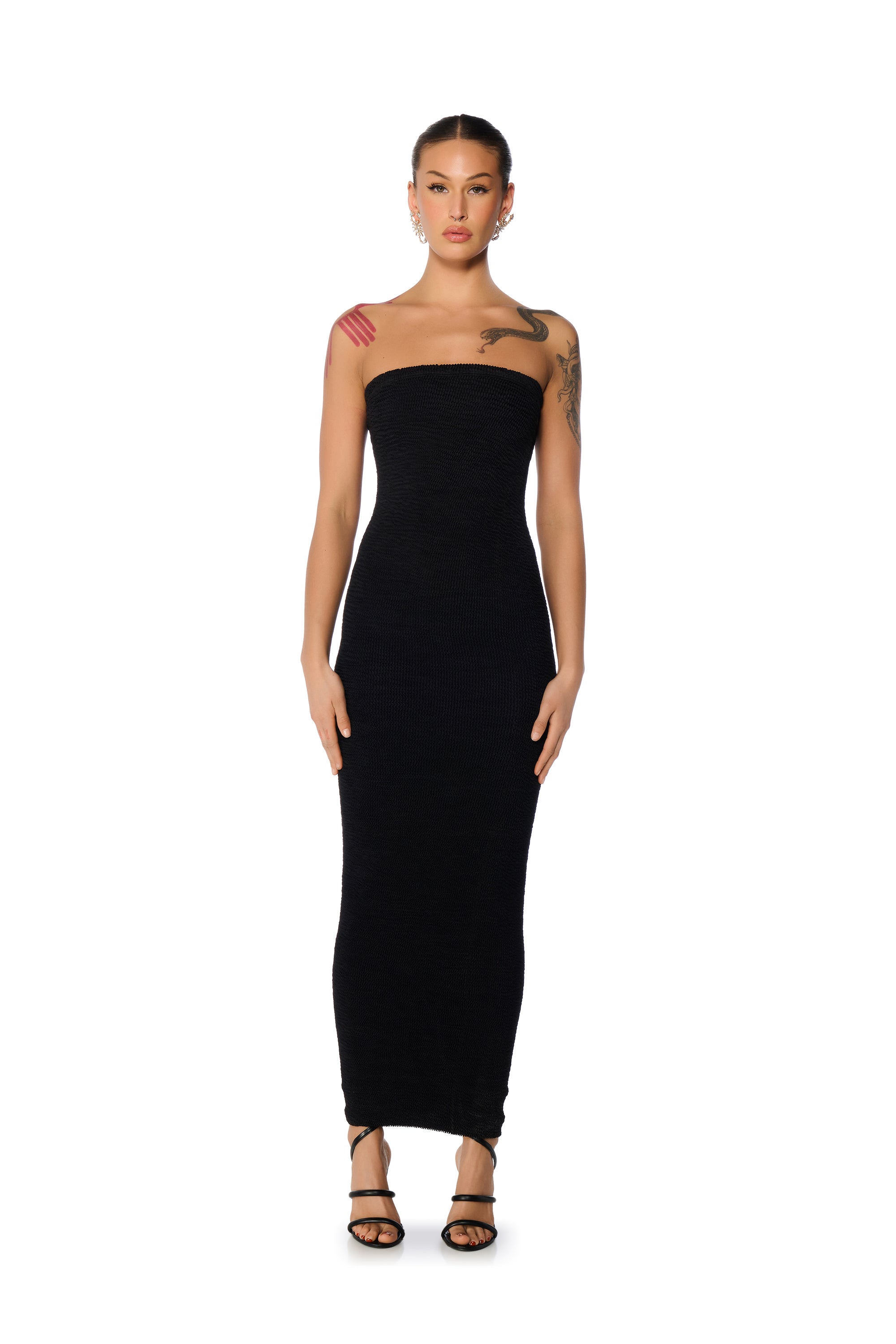 CINCH ME IN KNIT TUBE MAXI DRESS IN BLACK