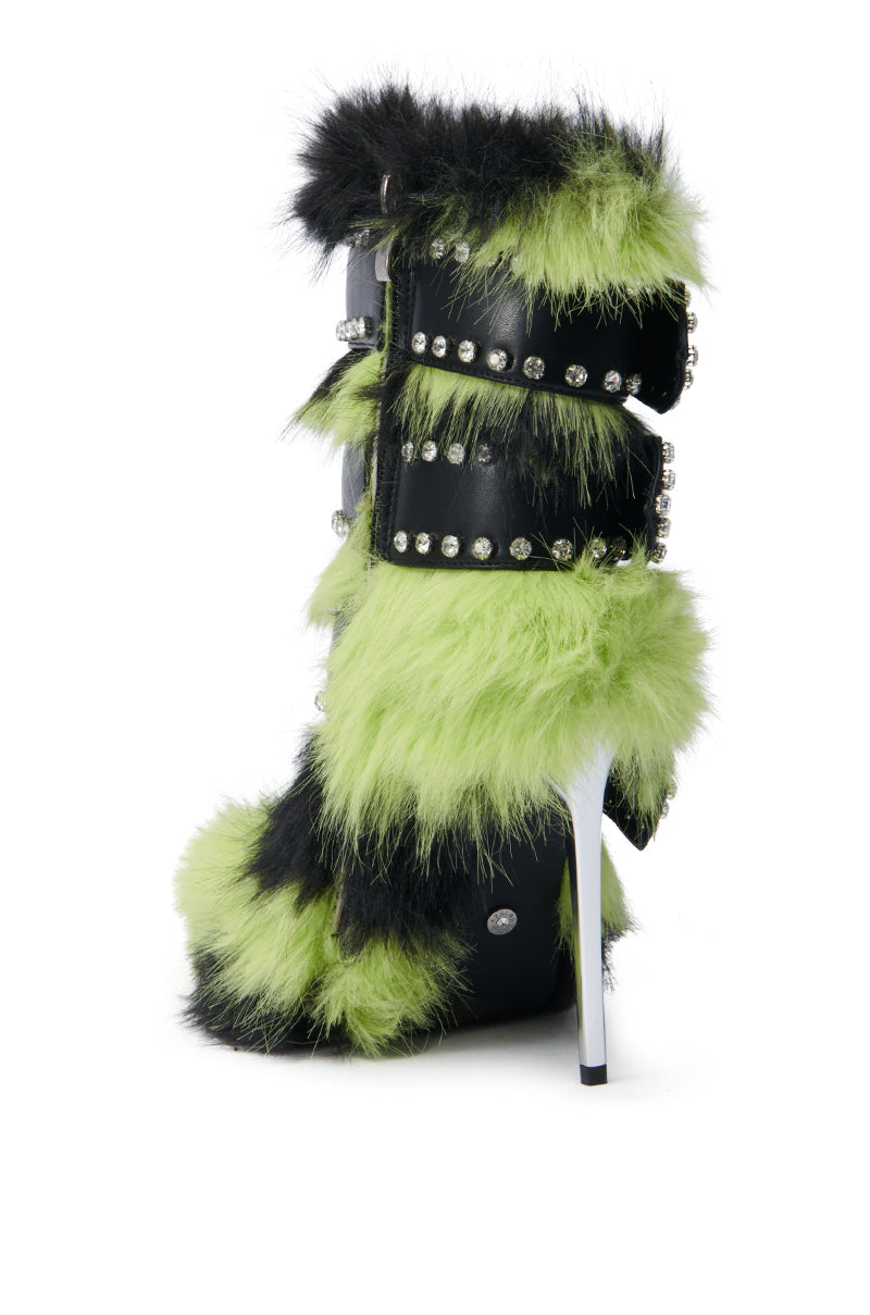 AZALEA WANG SOPHUS LIME FUR EMBELLISHED BOOTIE