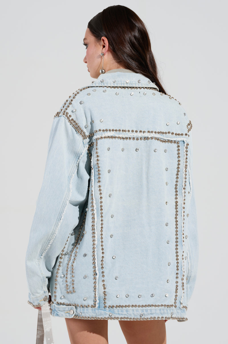 GAME TIME EMBELLISHED LONGLINE DENIM JACKET