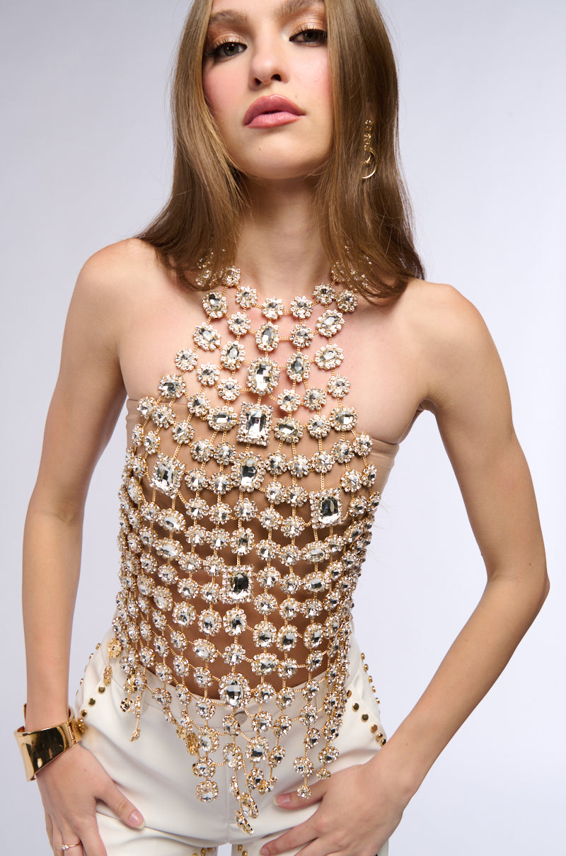 ICY GIRL RHINESTONE EMBELLISHED TOP IN GOLD
