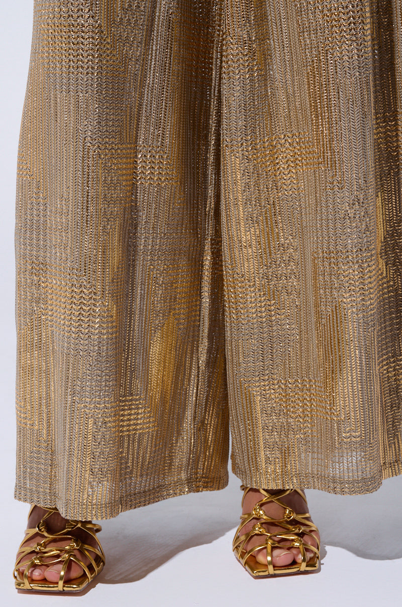 JUST LIKE MAGIC METALLIC KNIT WIDE LEG PANT IN GREEN MULTI