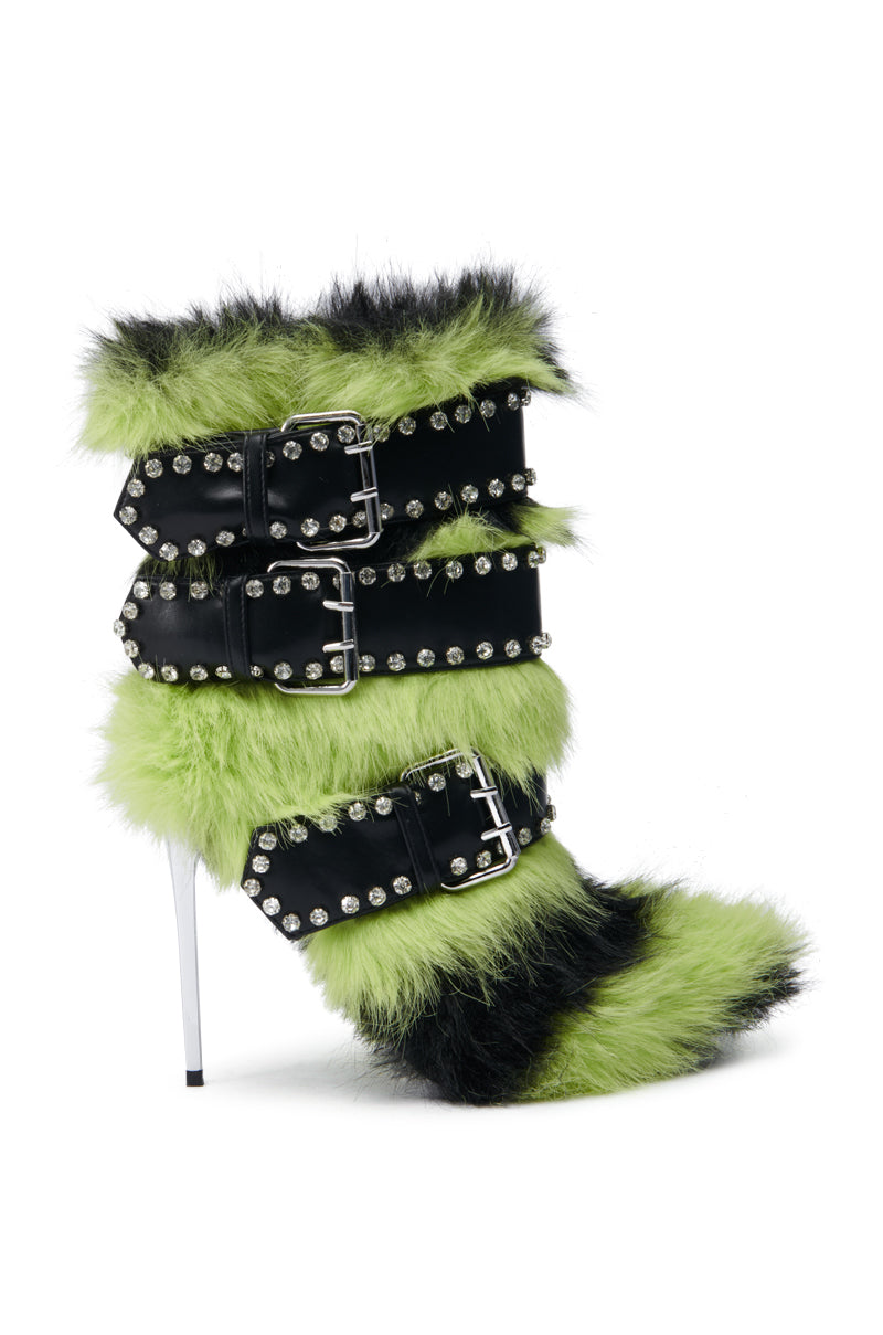 AZALEA WANG SOPHUS LIME FUR EMBELLISHED BOOTIE