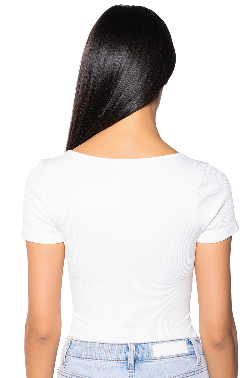 PAXTON SQUARE NECK SEAMLESS SHORT SLEEVE BODYSUIT IN WHITE