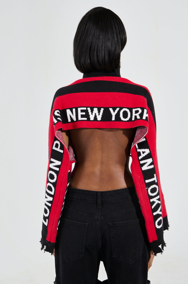 NEW YORK ULTRA CROP SWEATER IN RED MULTI