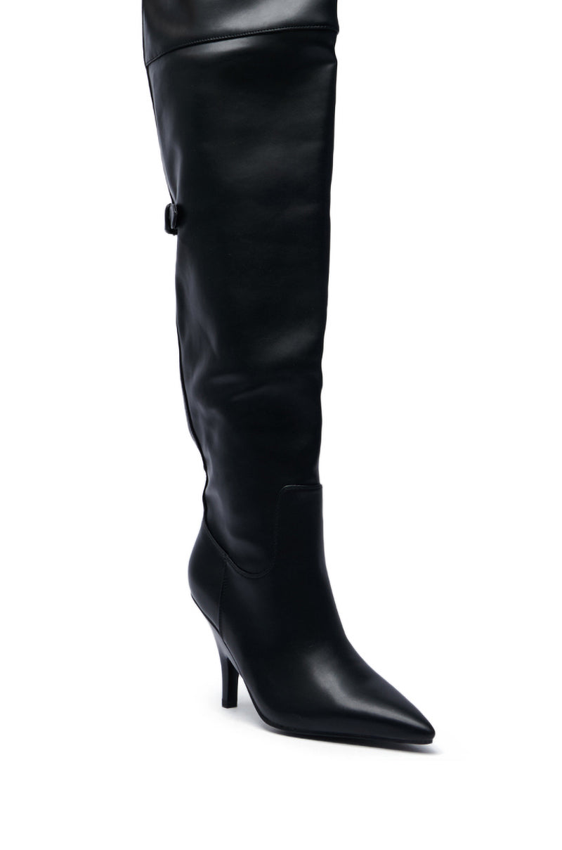 AZALEA WANG BACKER BLACK KITTEN HEEL OVER THE KNEE BOOT