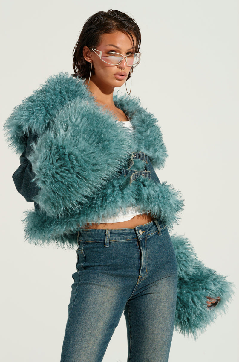 SIT PRETTY FUR TRIM DENIM JACKET