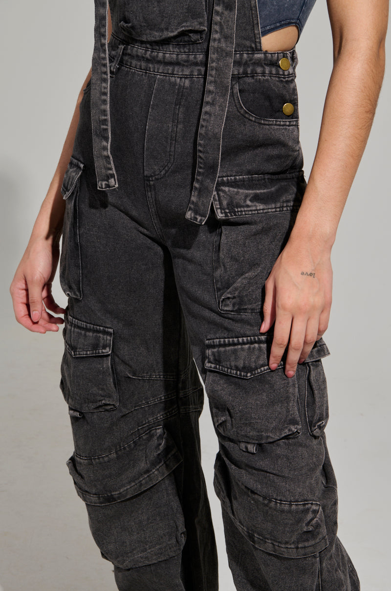 ALWAYS ON YOUR MIND DENIM JUMPSUIT IN CHARCOAL GREY