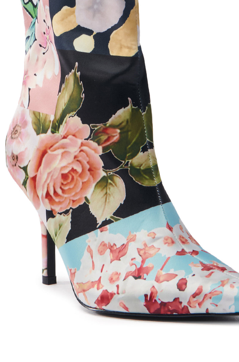 AZALEA WANG STILETTO COLOR BLOCKED FLORAL BOOTIE