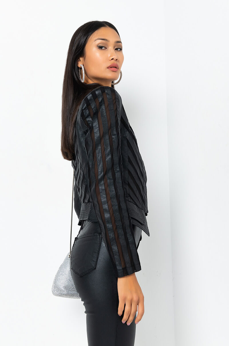 COME A LITTLE CLOSER MESH PLEATHER JACKET