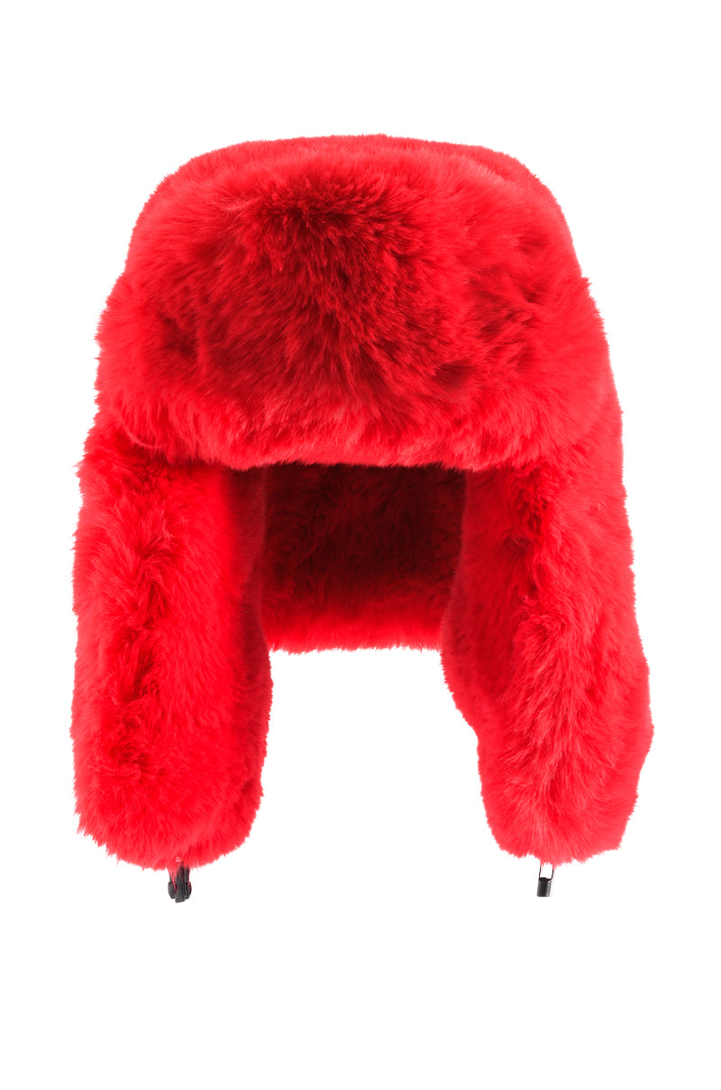 AVI FAUX FUR HAT IN RED