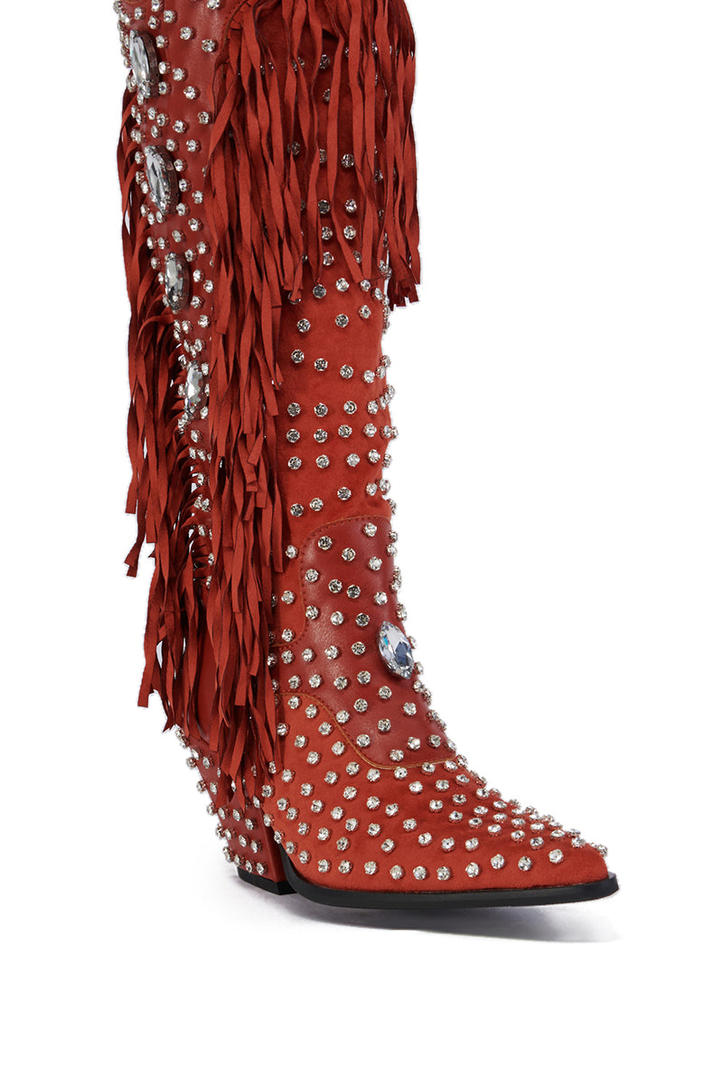 AZALEA WANG TADAO RED EMBELLISHED WESTERN BOOT