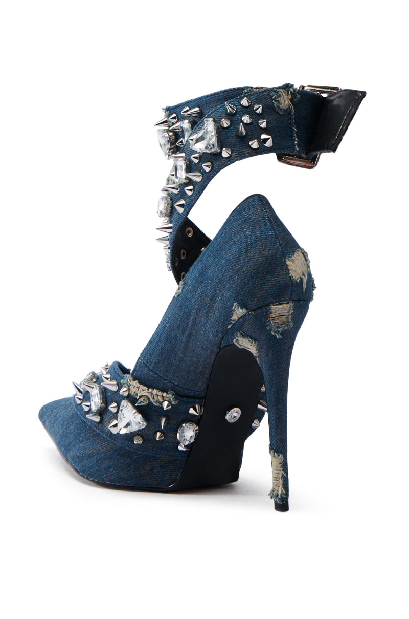 AZALEA WANG TRIANA DENIM EMBELLISHED PUMP