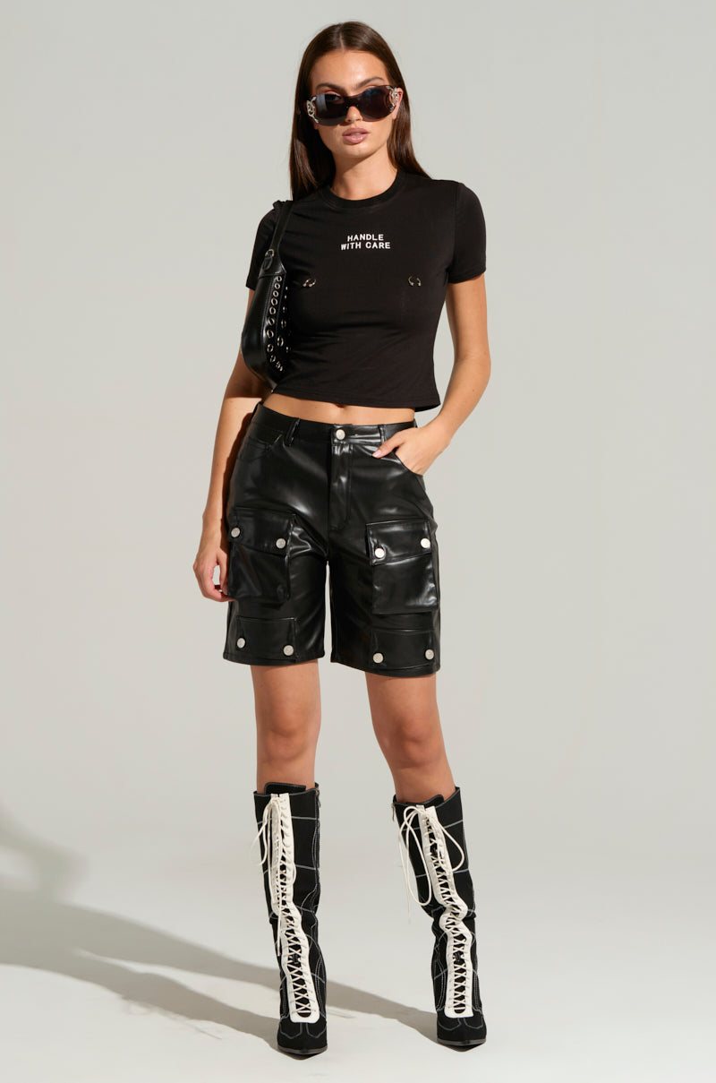 LERAY FAUX LEATHER BERMUDA SHORTS IN BLACK