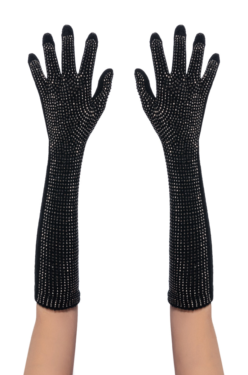 BLING BABE KNIT GLOVES IN BLACK