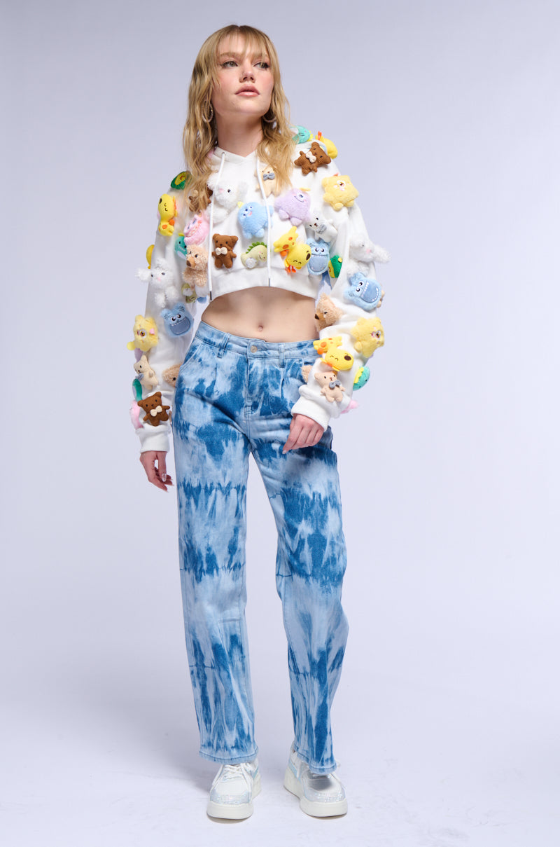 TEDDY BEAR GIRL CROPPED APPLIQUE SWEATSHIRT
