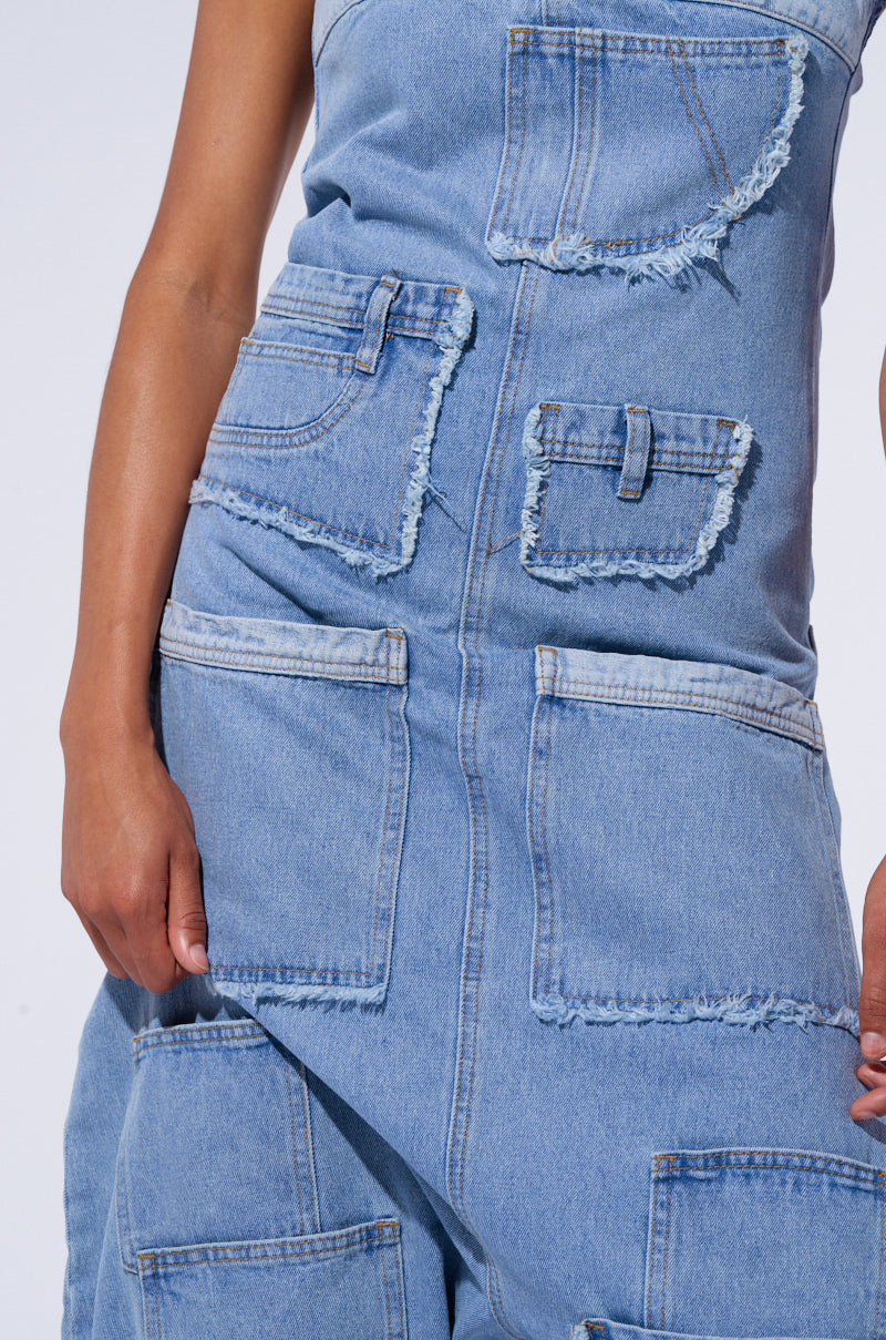 KAI DENIM DROP CROTCH JUMPSUIT