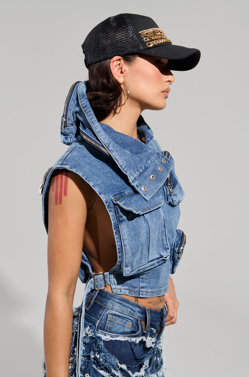 MODEL BEHAVIOR MEDIUM BLUE DENIM TOP