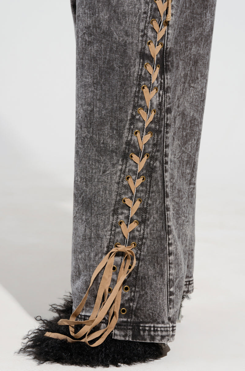 LACED WITH STYLE LACE UP DENIM JEANS