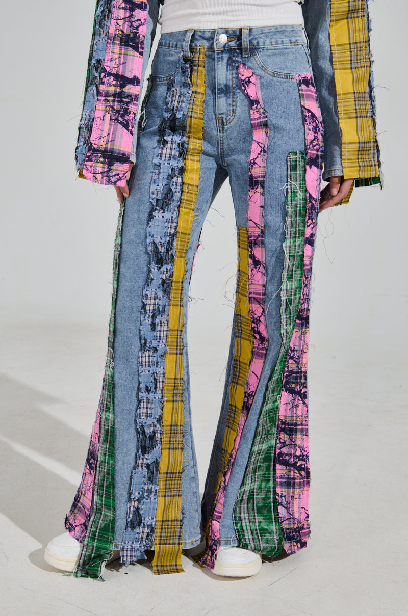 MAKING WAVES PATCHWORK FLARE DENIM