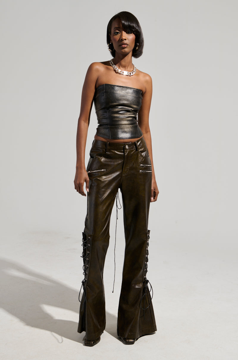 PAIGE FAUX LEATHER FLARE TROUSER