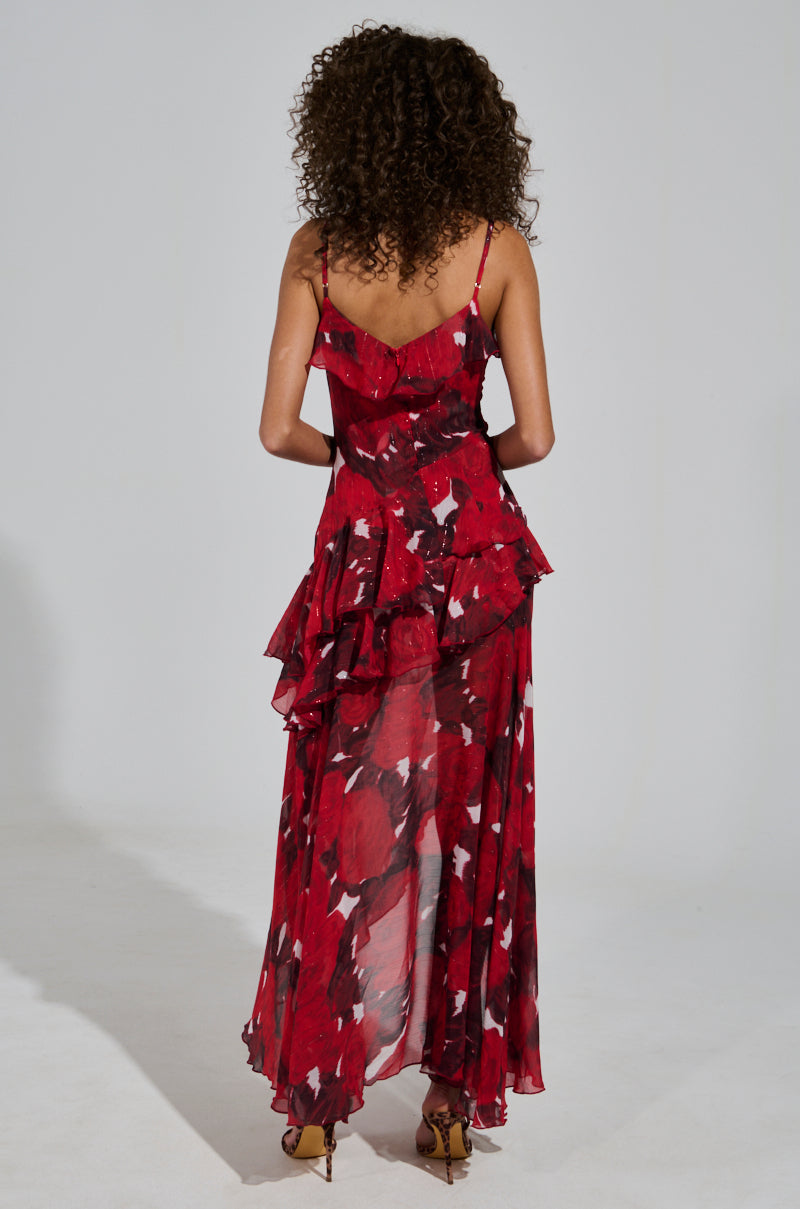 MAEVE PRINTED RUFFLE MAXI DRESS