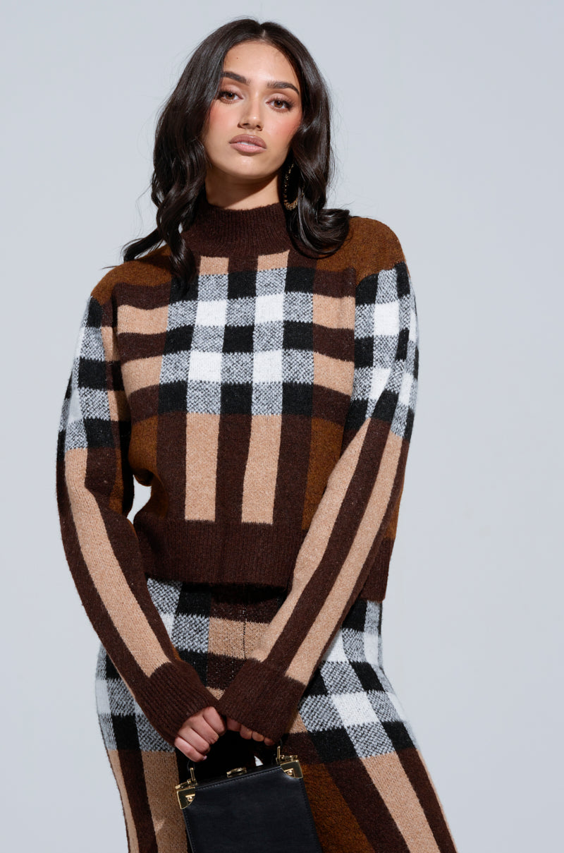 ELISE PLAID MOCK NECK SWEATER