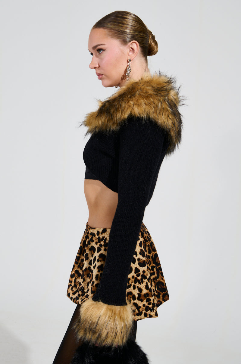 MATERIAL GIRL CROPPED SWEATER WITH FUR COLLAR