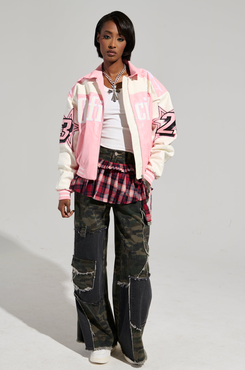 KEEP IT MOVING MOTO BOMBER IN LIGHT PINK