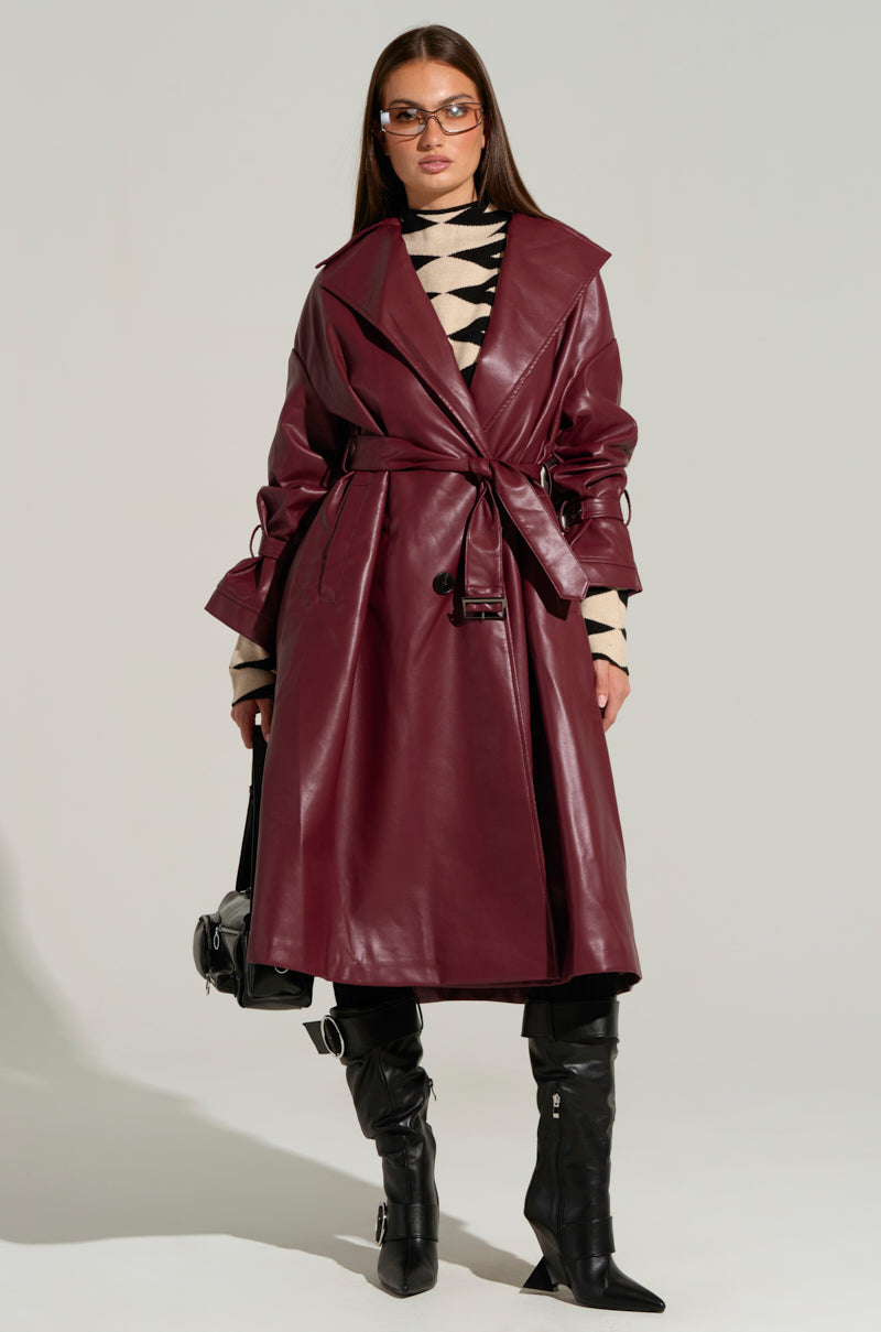 ALINNA FAUX LEATHER TRENCH