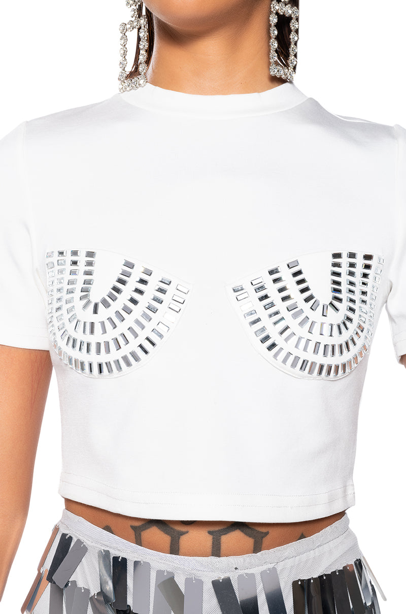 NADIA RHINESTONE DETAIL T SHIRT