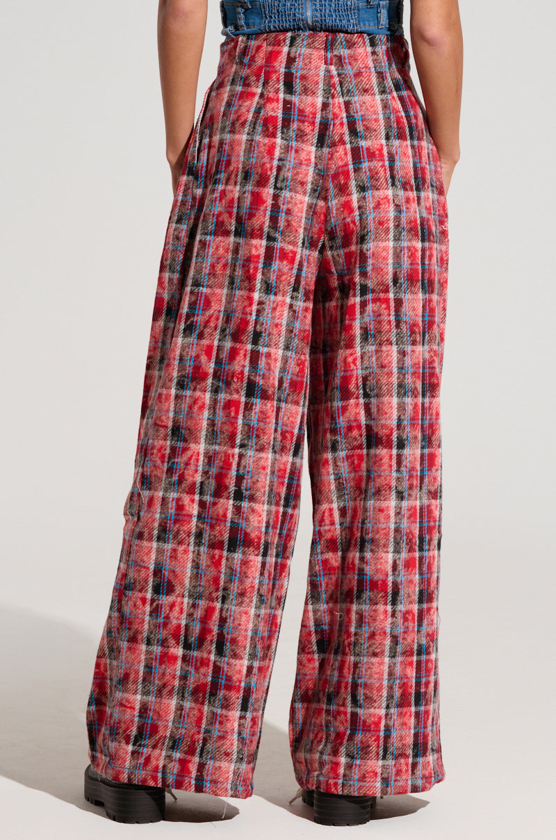 PLAID SWAGGER SLACKS IN RED MULTI