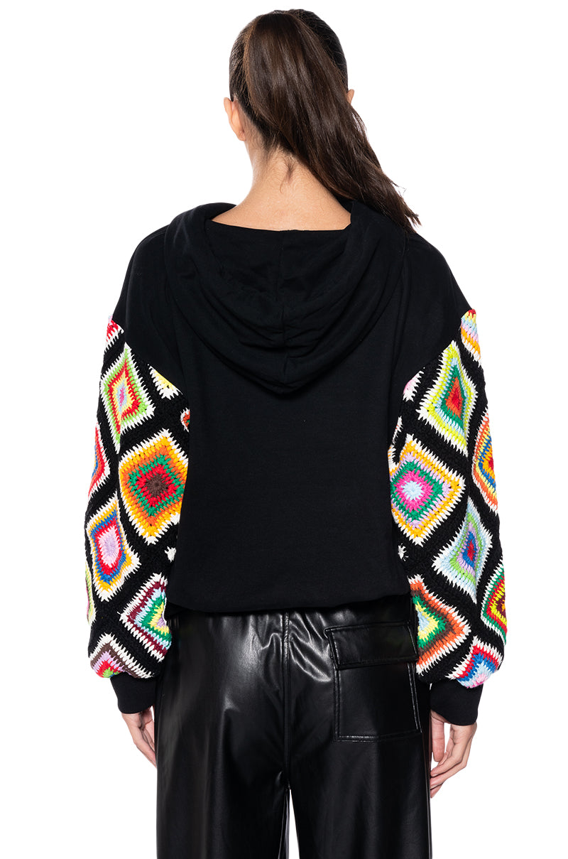 ROSIE CROCHET SLEEVE HOODIE