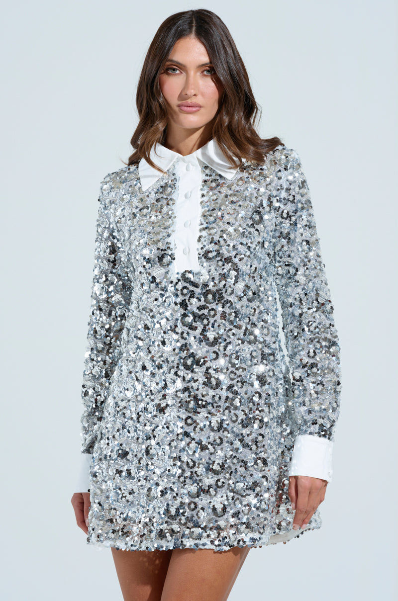 SO POSH BEADED SEQUIN SHIRT DRESS