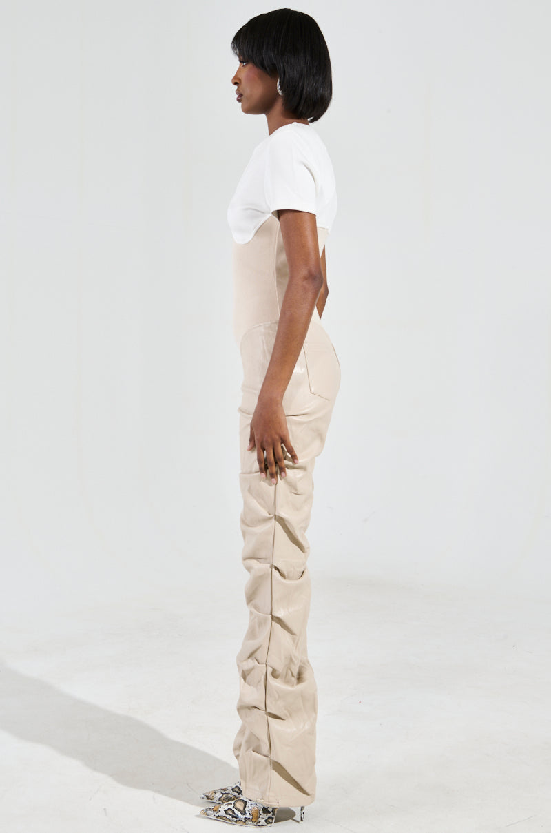 CHARLI STACKED PU JUMPSUIT IN IVORY