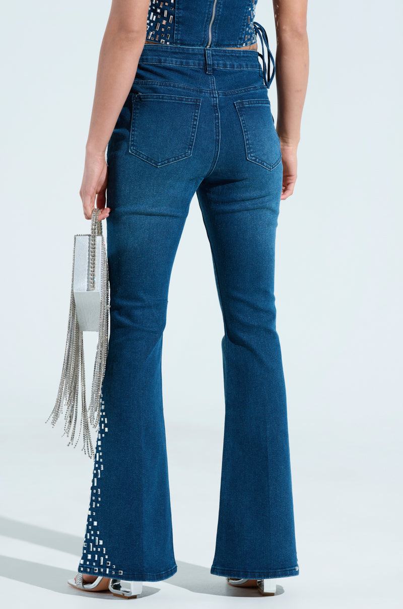 ROCKSTAR DENIM RHINESTONE FLARED PANT