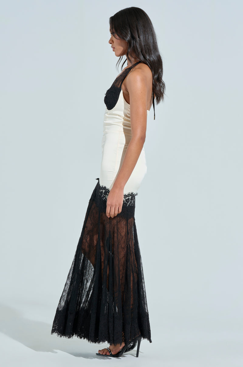 KYLIE SATIN LACE MAXI DRESS