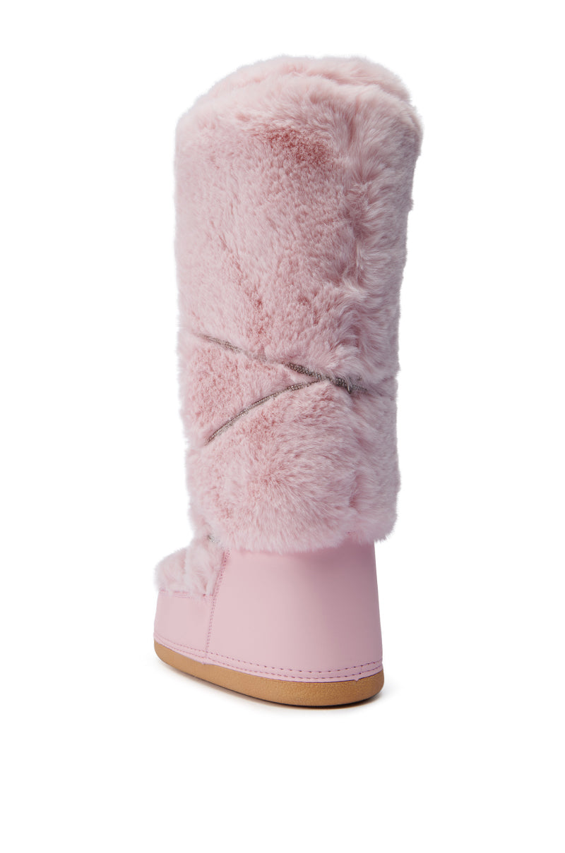 AZALEA WANG TAYTON PINK FUZZY FLAT KNEE HIGH BOOT