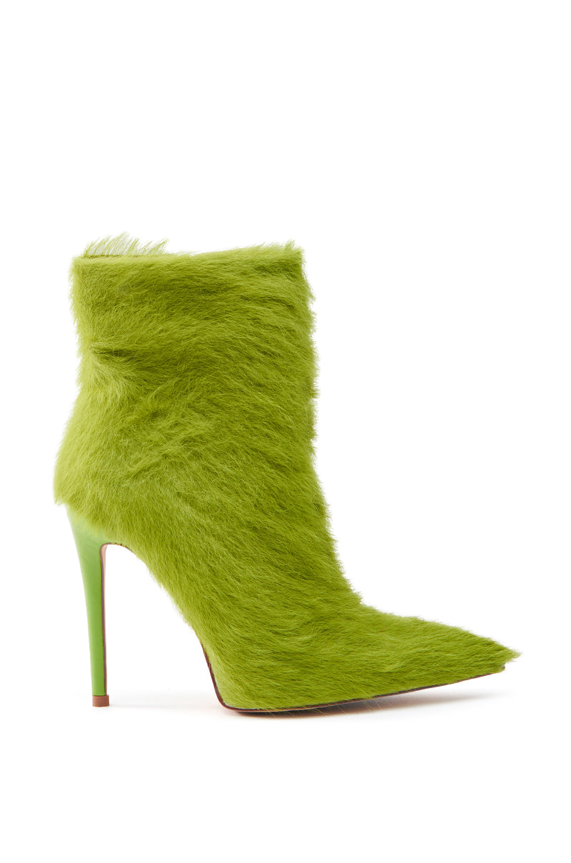 AZALEA WANG MARIELLA GREEN HAIRY STILETTO BOOTIE