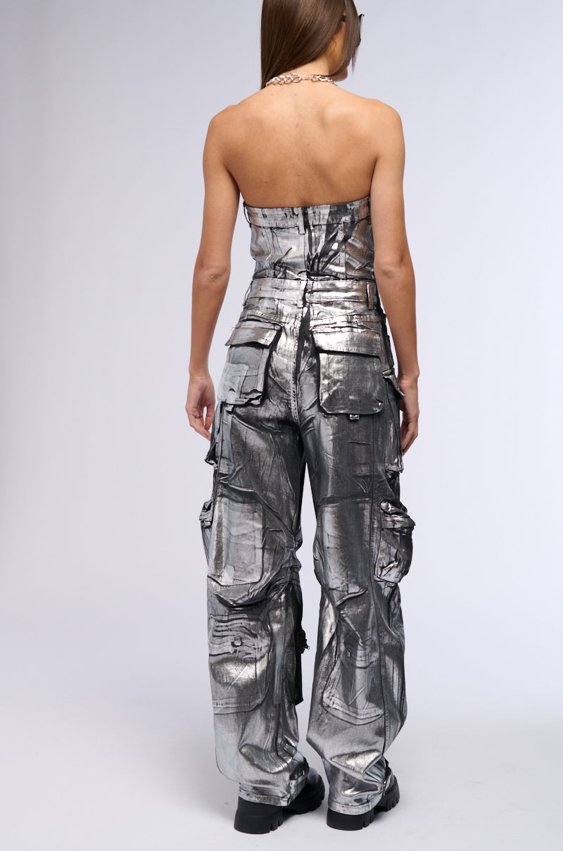 STAR OF THE SHOW METALLIC DENIM JUMPSUIT