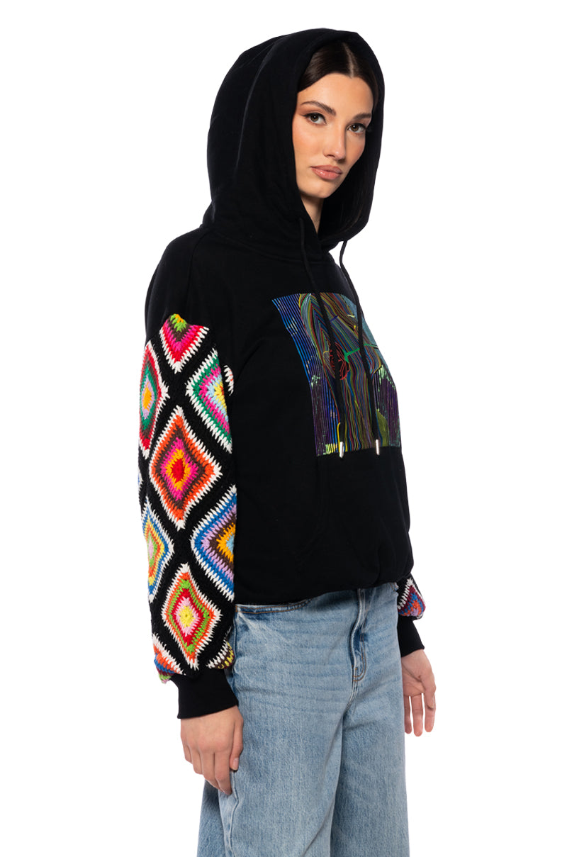 ROSIE CROCHET SLEEVE HOODIE