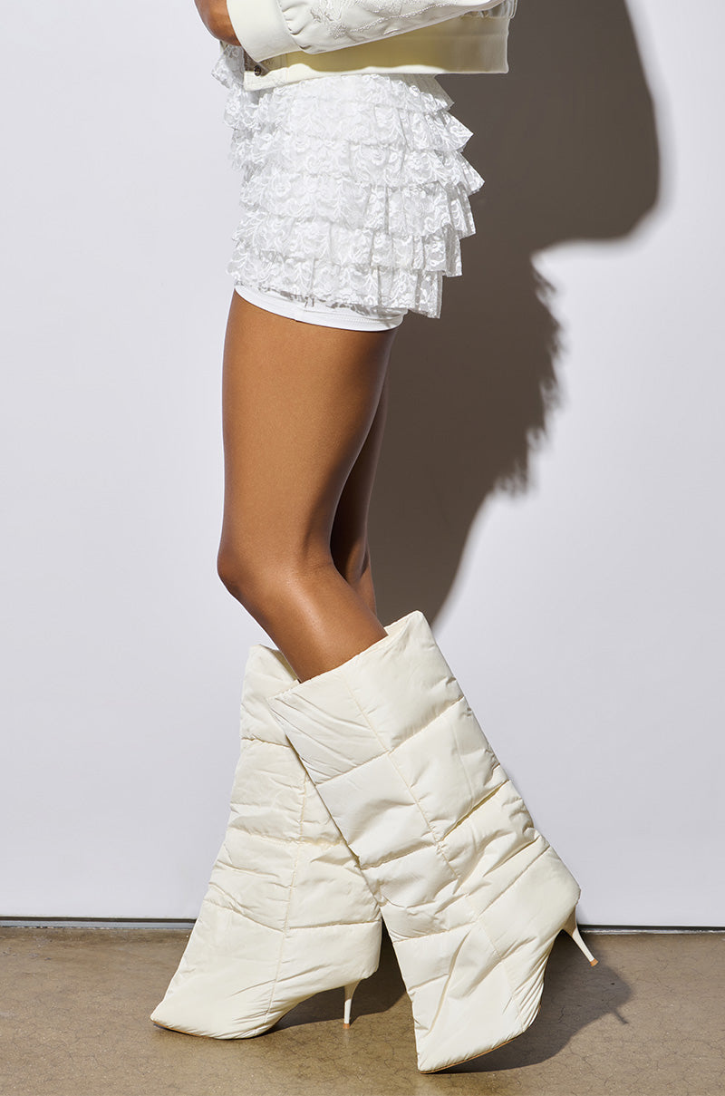 DREAMSICLE CREAM PUFFER STILETTO BOOT