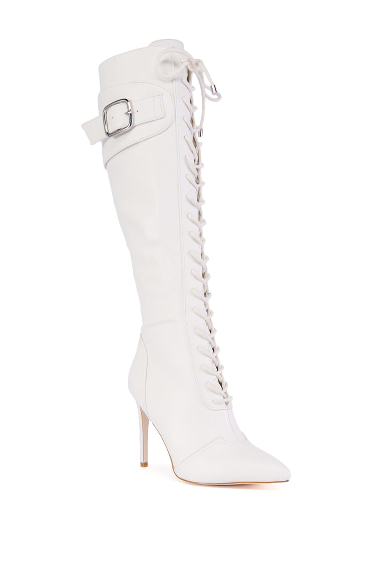 AZALEA WANG CHELSEA WHITE LACE UP STILETTO BOOT