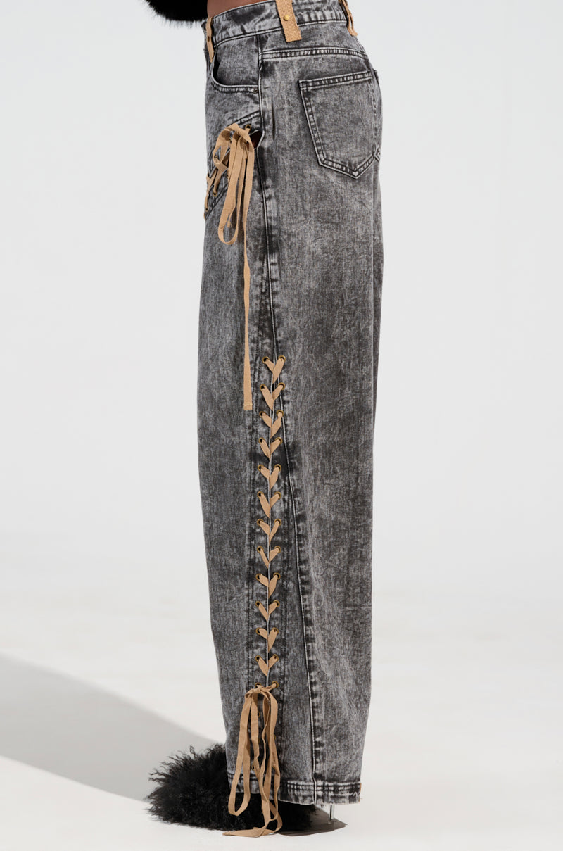 LACED WITH STYLE LACE UP DENIM JEANS